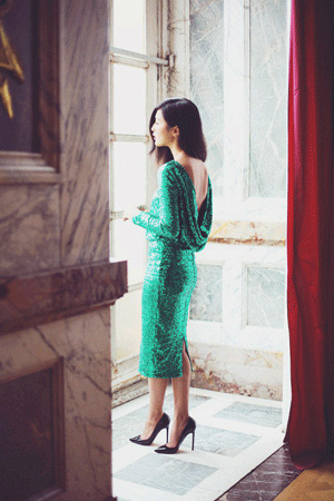 zelena sequin haljina