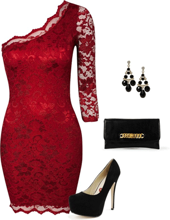crvena cipkasta haljina i modni detalji